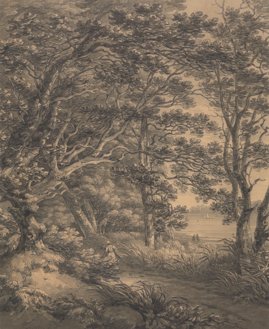 Flodlandskap med figurer av Thomas Hearne