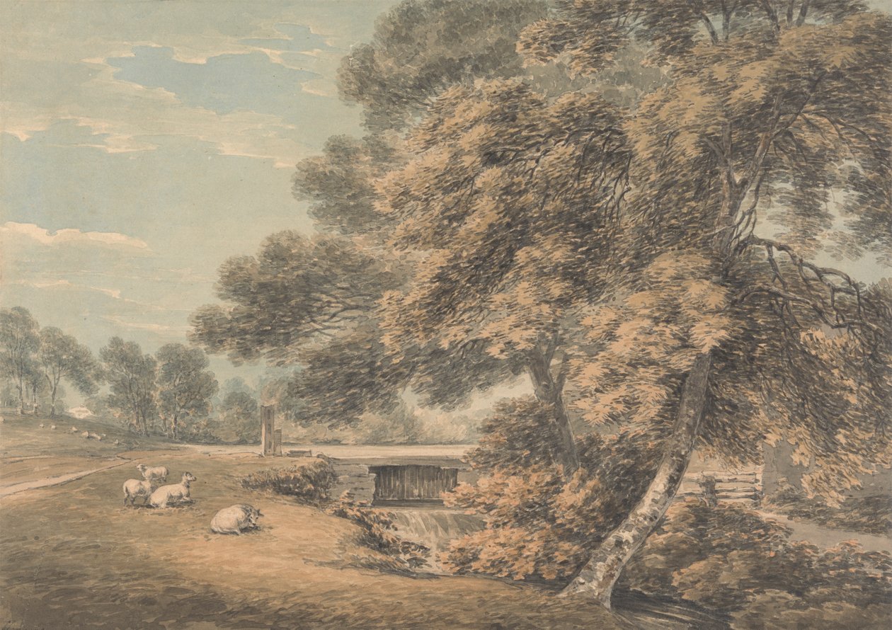 Träden och floden i parken vid Coleorton Hall, Leicestershire av Thomas Hearne