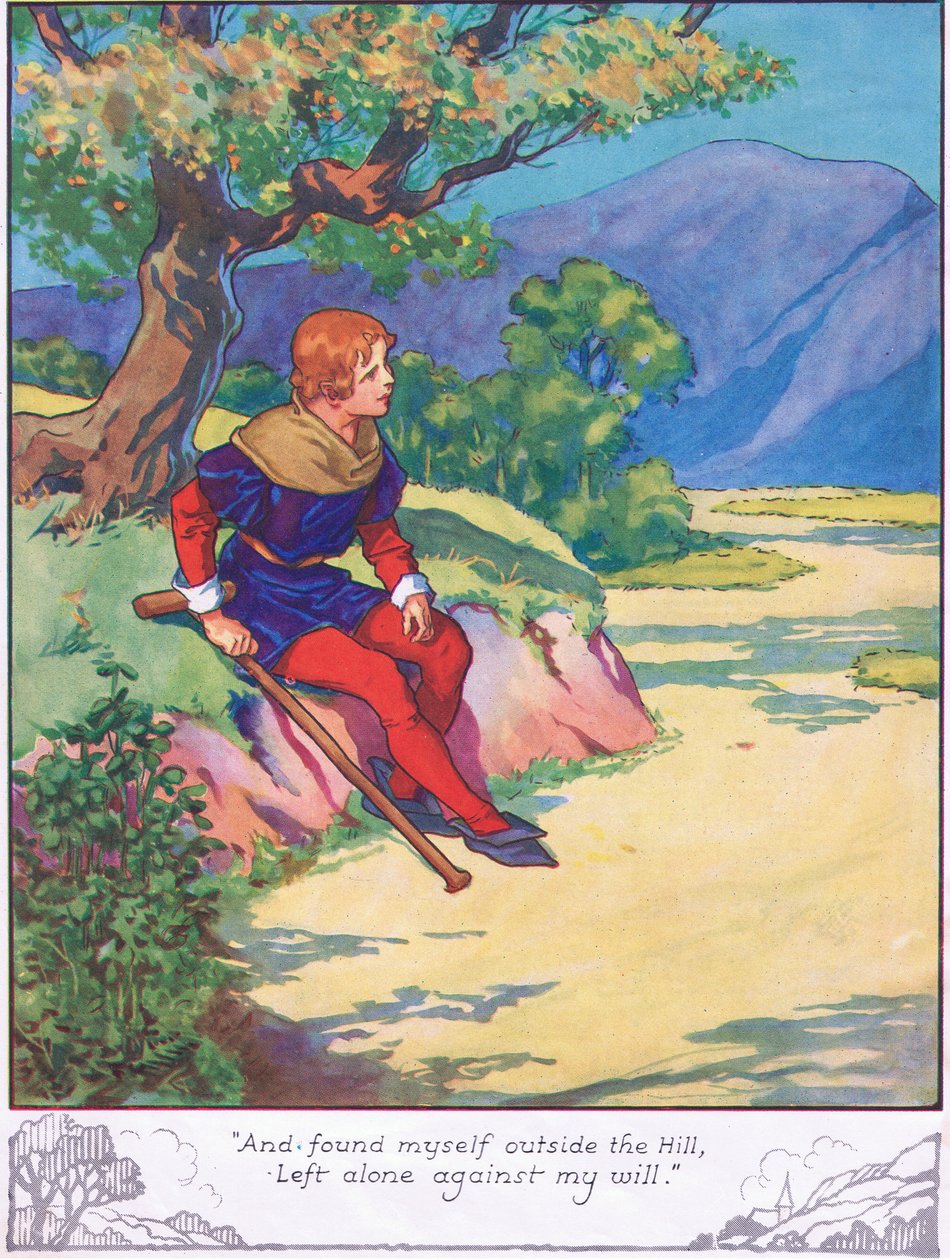 "Och fann mig själv utanför kullen, lämnad ensam mot min vilja" (färglitografi) av Thomas Heath Robinson