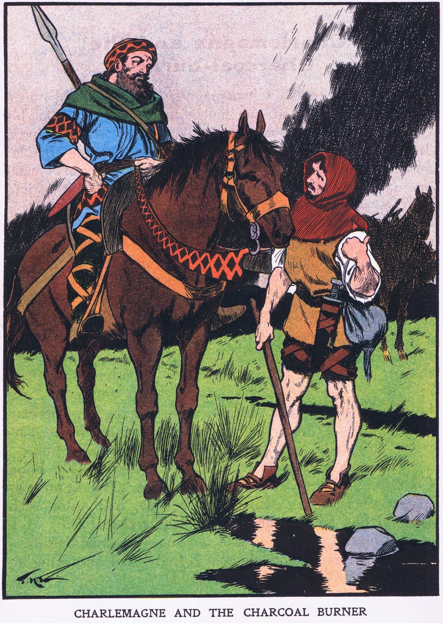 Karl den store och träkolsbrännaren (färglitografi) av Thomas Heath Robinson
