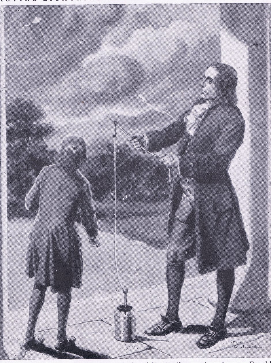 Franklin bevisar blixtar och elektriska fenomen, illustration från "Cassell