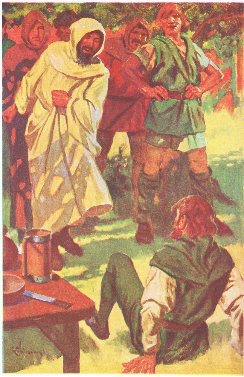 Han kavlade upp ärmen och slängde upp armen och slog den laglöse i bröstet (färglitografi) av Thomas Heath Robinson