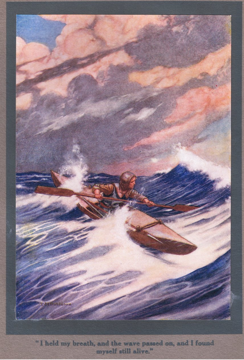 Jag höll andan, när vågen gick vidare, och jag fann att jag fortfarande levde (färglitografi) av Thomas Heath Robinson