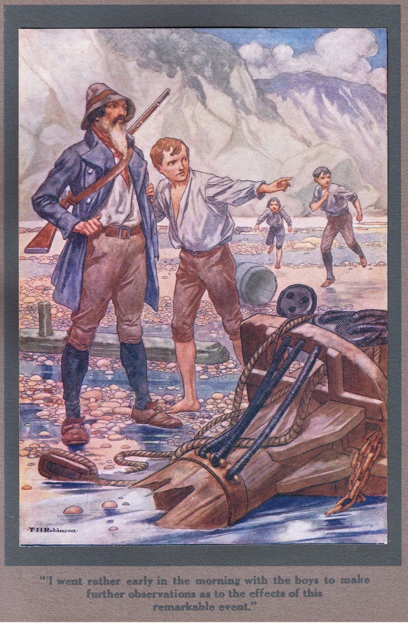 Jag gick ganska tidigt på morgonen med pojkarna för att göra ytterligare observationer (färglitografi) av Thomas Heath Robinson