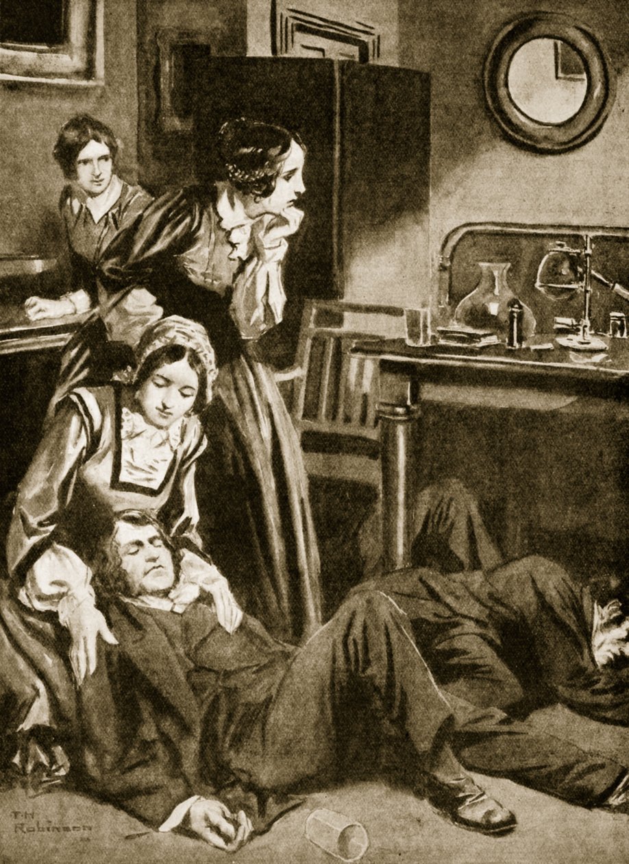 James Simpson och hans assistenter upptäcker kloroform, november 1847 (litografi) av Thomas Heath Robinson