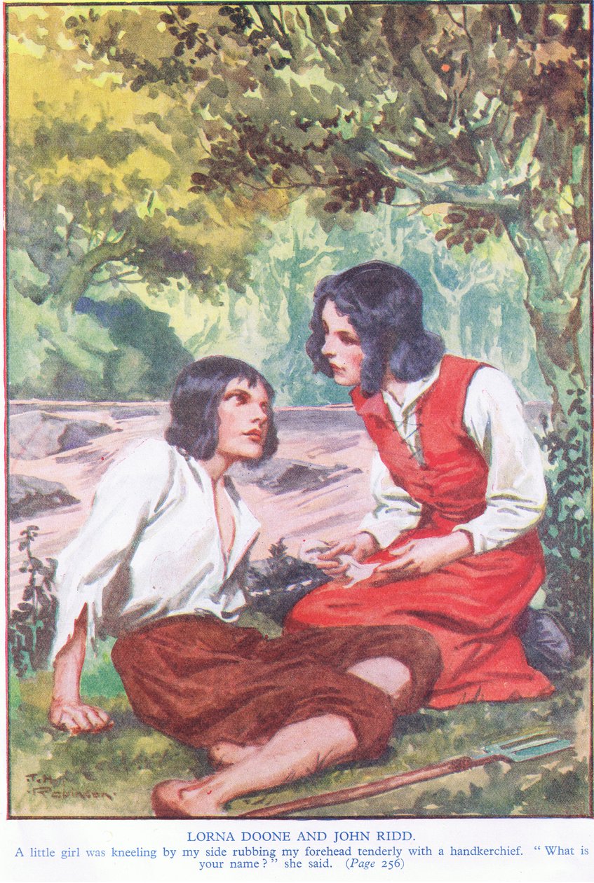 Lorna Doone och John Ridd (färglitografi) av Thomas Heath Robinson