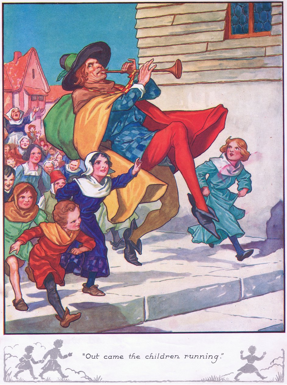 Ut kom barnen springande (färglitografi) av Thomas Heath Robinson