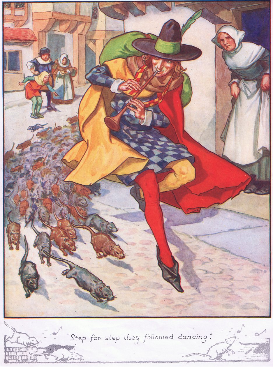 "Steg för steg följde de dansen" (färglitografi) av Thomas Heath Robinson