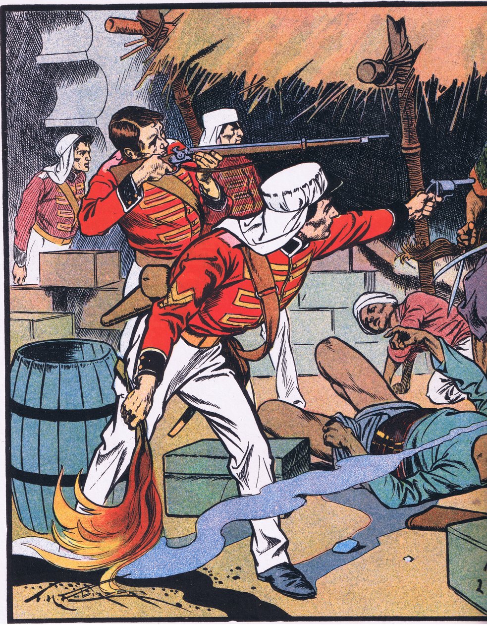 Förstörelsen av tidningen i Delhi (färglitografi) av Thomas Heath Robinson