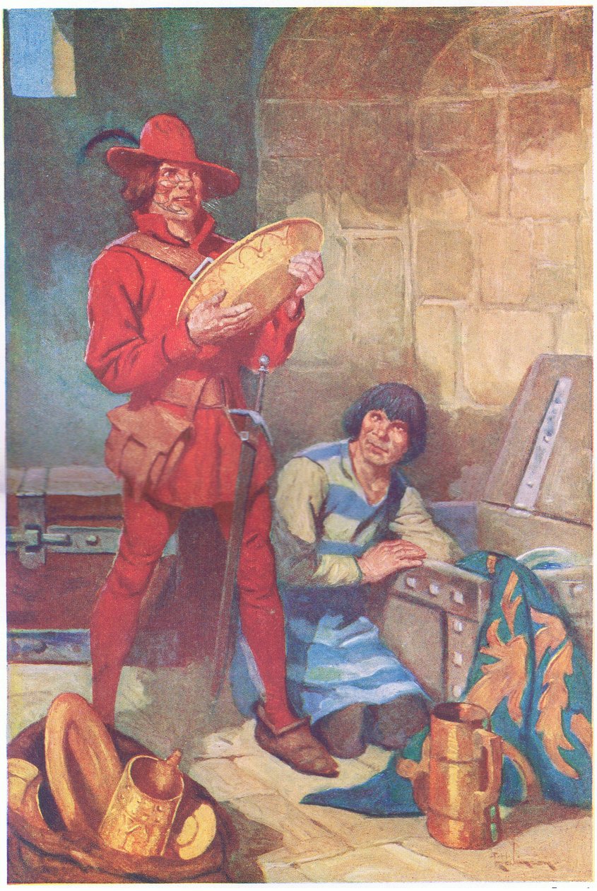 Utan någon tidsförlust länsade de sheriffens förråd på plåt (färglitografi) av Thomas Heath Robinson