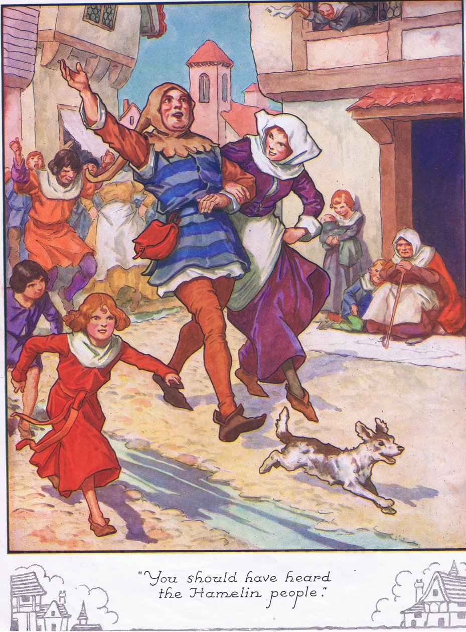"Du skulle ha hört Hamelin-folket" (färglitografi) av Thomas Heath Robinson