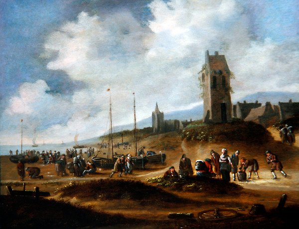 En utsikt över Egmond med fiskare som säljer sin fångst av Thomas Heeremans