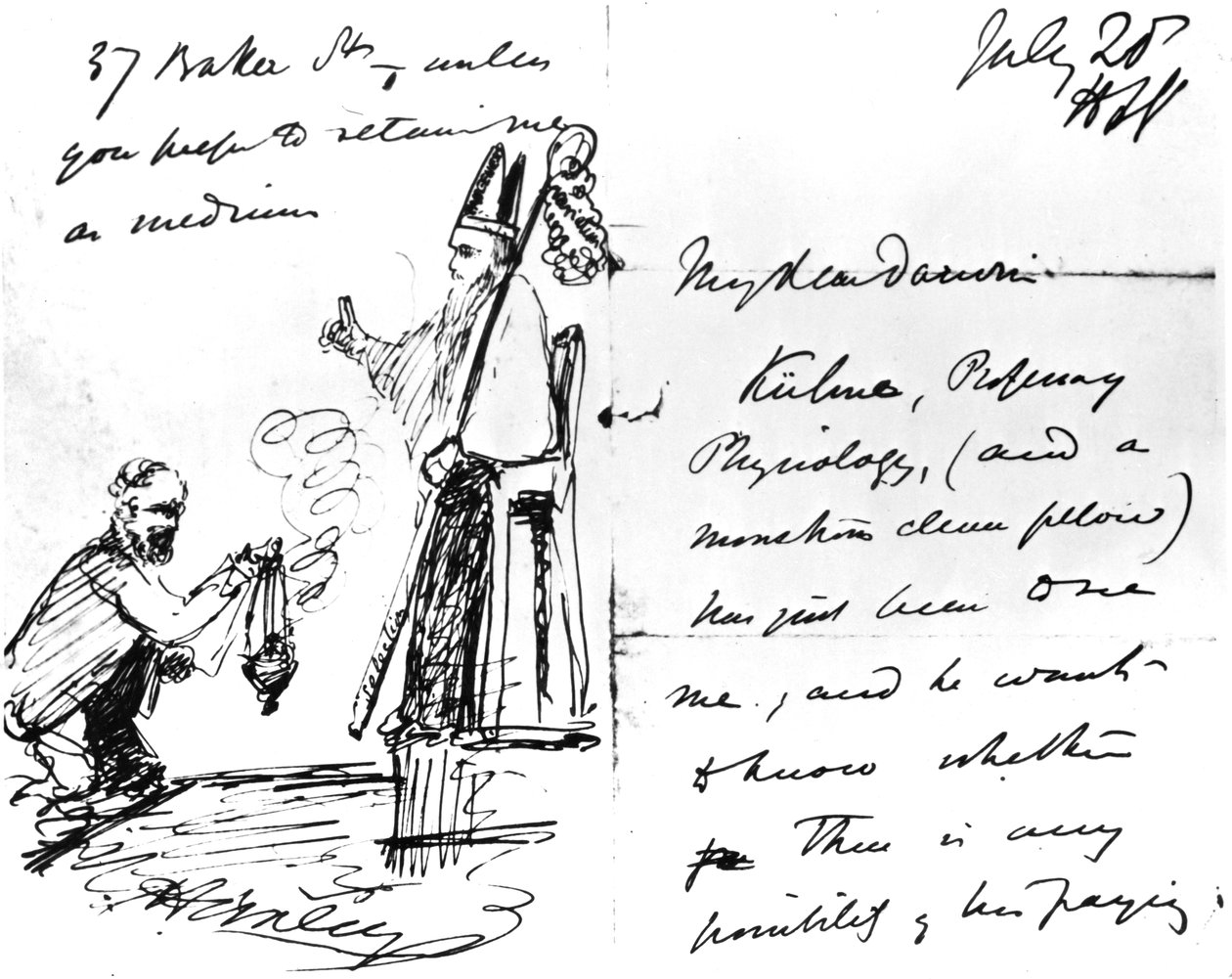 Ett brev från Thomas Henry Huxley till Charles Darwin, med en skiss av Darwin som biskop eller helgon, 20 juli 1868 av Thomas Henry Huxley