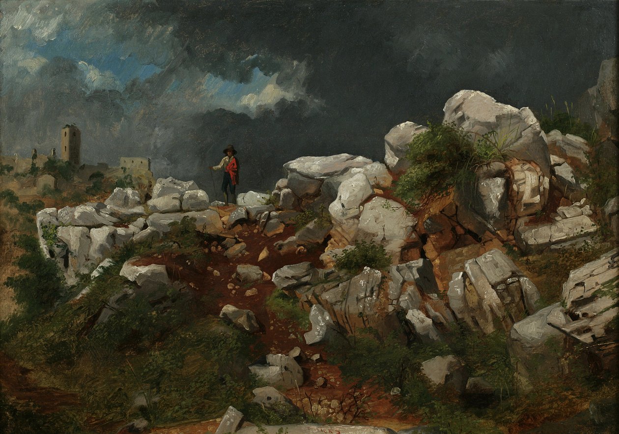 Italienskt landskap (olja på papper, monterad på kompositionstavla) av Thomas Hicks