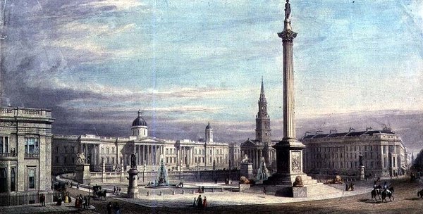 Design för layouten av Trafalgar Square av G. Moore 1842 av Thomas Higham