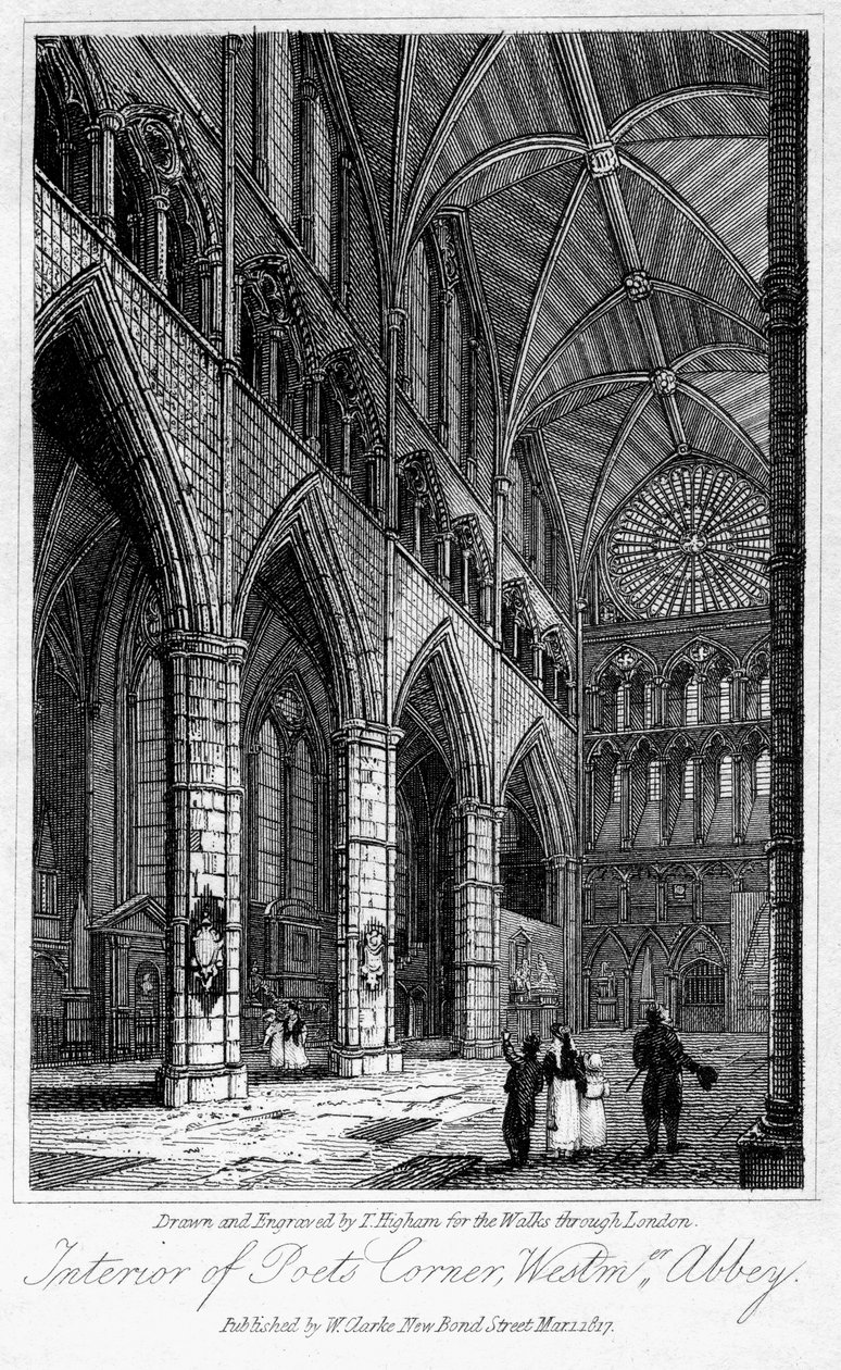 Interiör av Poets Corner, Westminster Abbey, London, 1817. av Thomas Higham