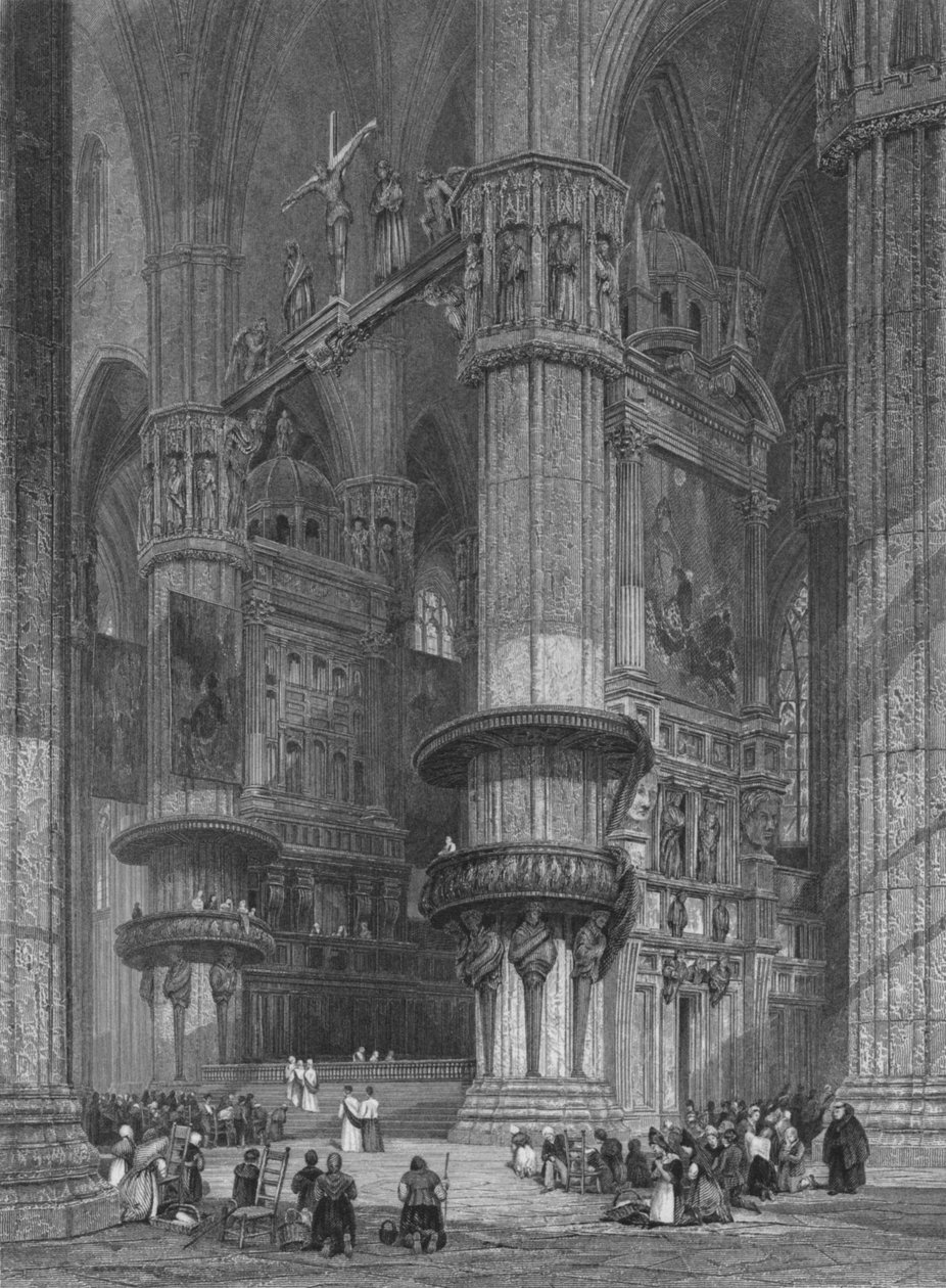 Milanos katedrals interiör, blickar mot Högaltaret, 1844. av Thomas Higham