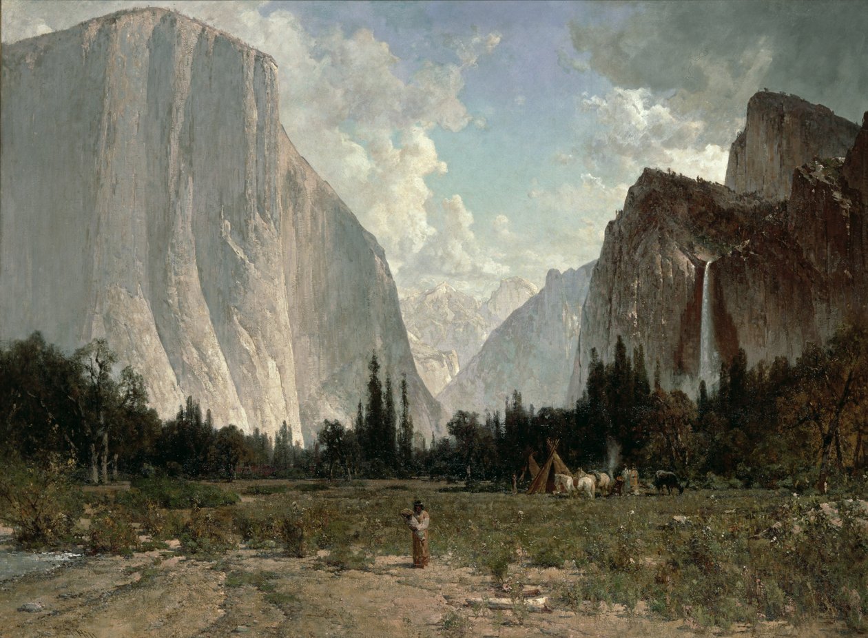 Bridal Veil Falls, Yosemite, ca 1870-84 (olja på duk) av Thomas Hill