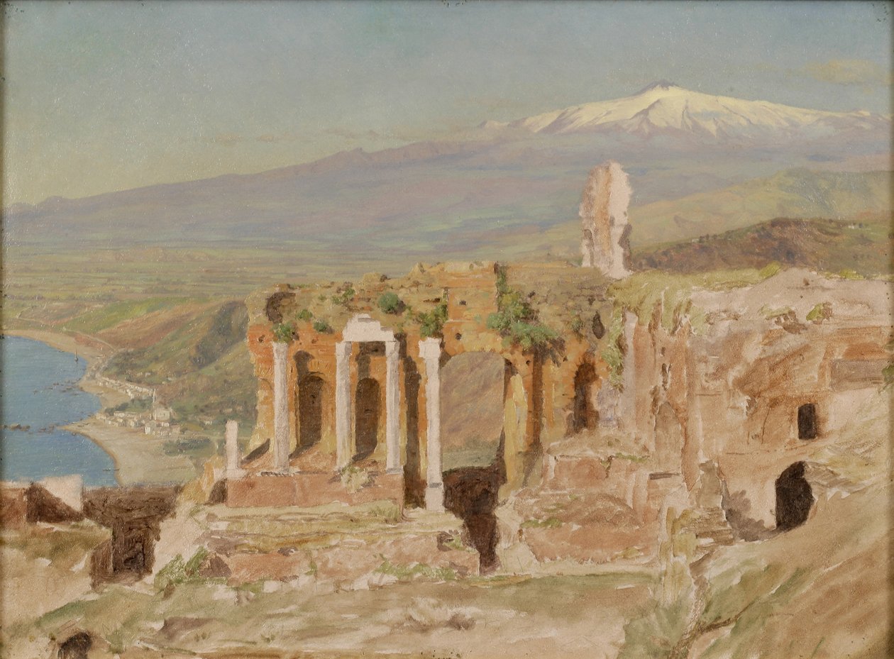 Utsikt över ruinerna av den grekiska teatern vid Taormina och Etna, Sicilien av Thomas Hiram Hotchkiss
