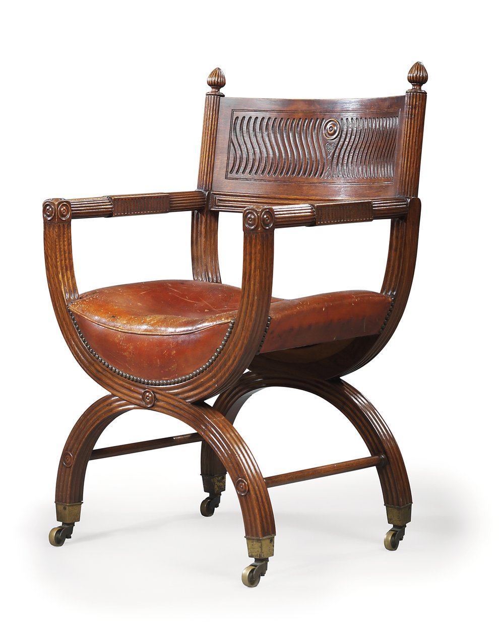 Sen viktoriansk mahogny X-Frame fåtölj, tillskriven Marsh, Jones & Cribb, efter design av Thomas Hope, ca 1880 (mahogny) av Thomas Hope