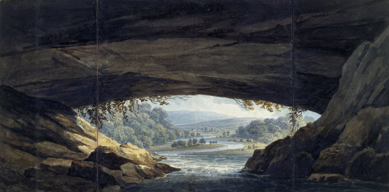 Insidan av grottan i Porth yr Ogof (akvarell på papper) av Thomas Hornor