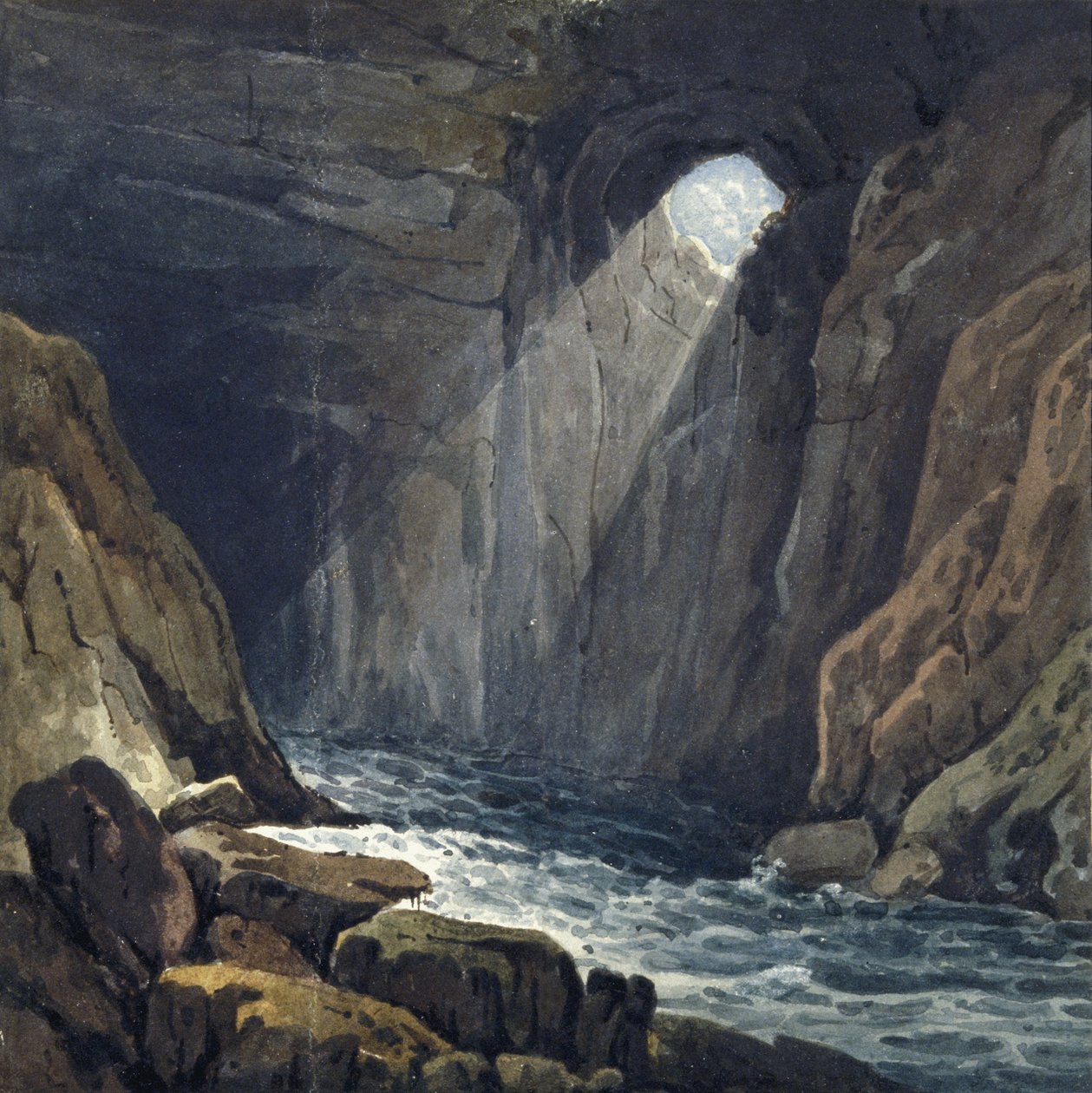 Interiör av grottan vid Porth yr Ogof av Thomas Hornor