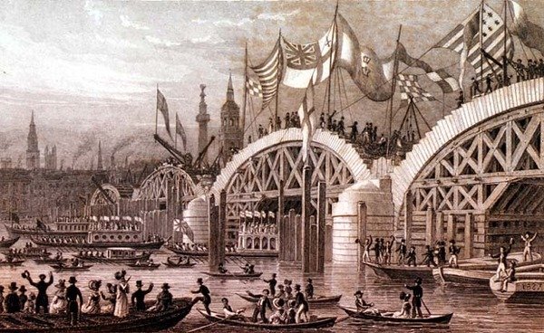 New London Bridge med Lord Mayors procession som passerar under Unfinish