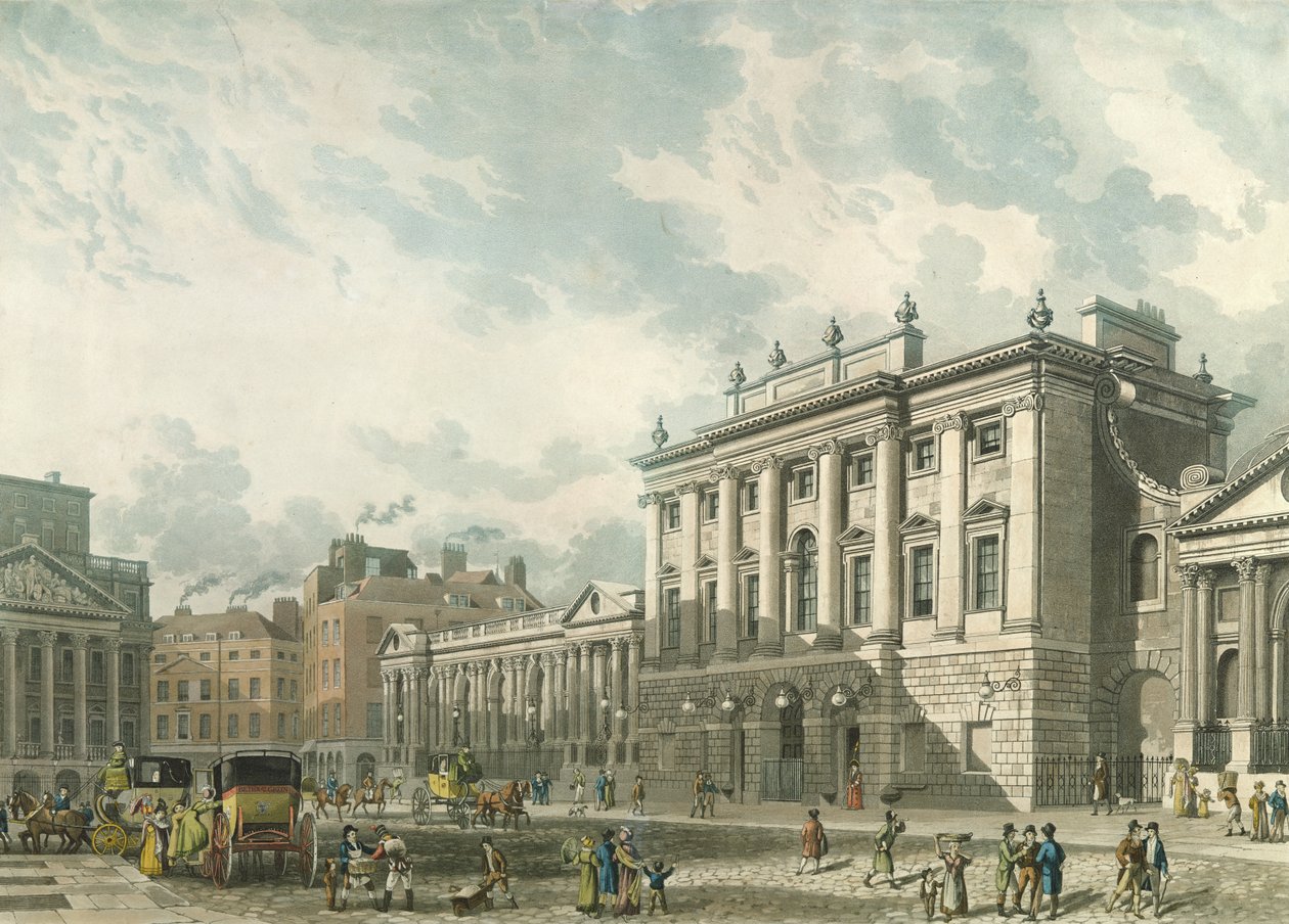 A View of the Bank of England, graverad av Daniel Havell (1785-1826), pub. 1816 av Ackermann