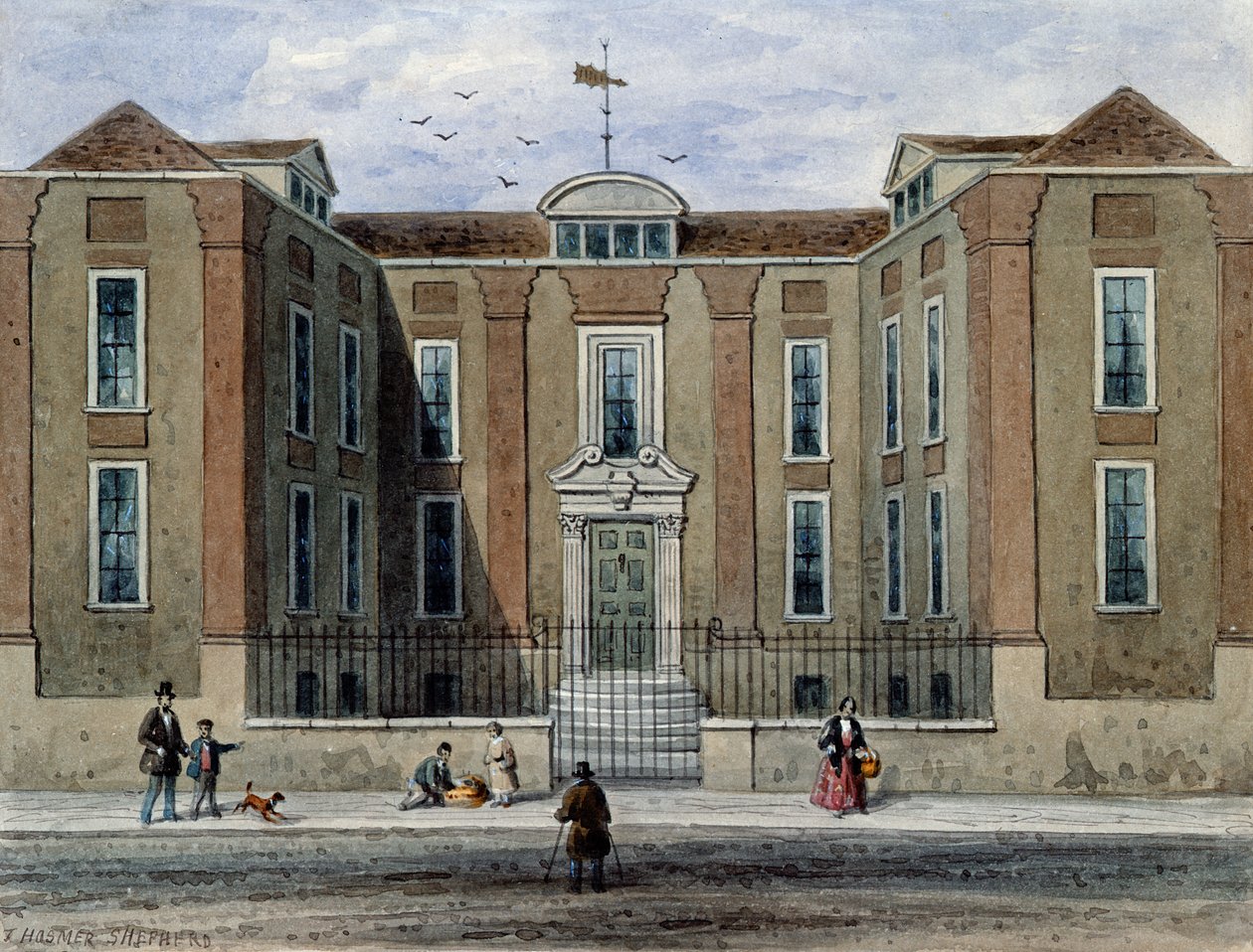 En gammal herrgård, kallad Pritchett Hall, South Side of Union St., Southwark, 1828 av Thomas Hosmer Shepherd