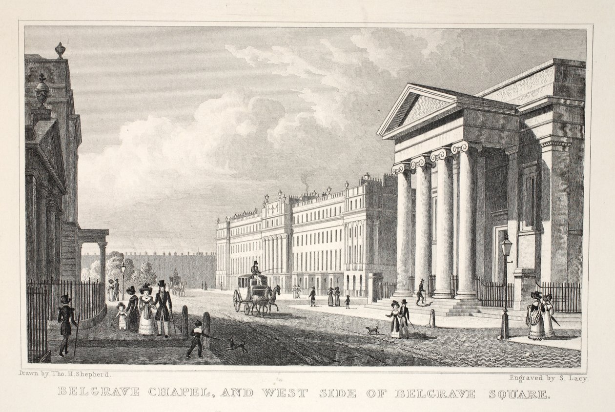 Belgrave Chapel och West Side of Belgrave Square, från puben "London and it