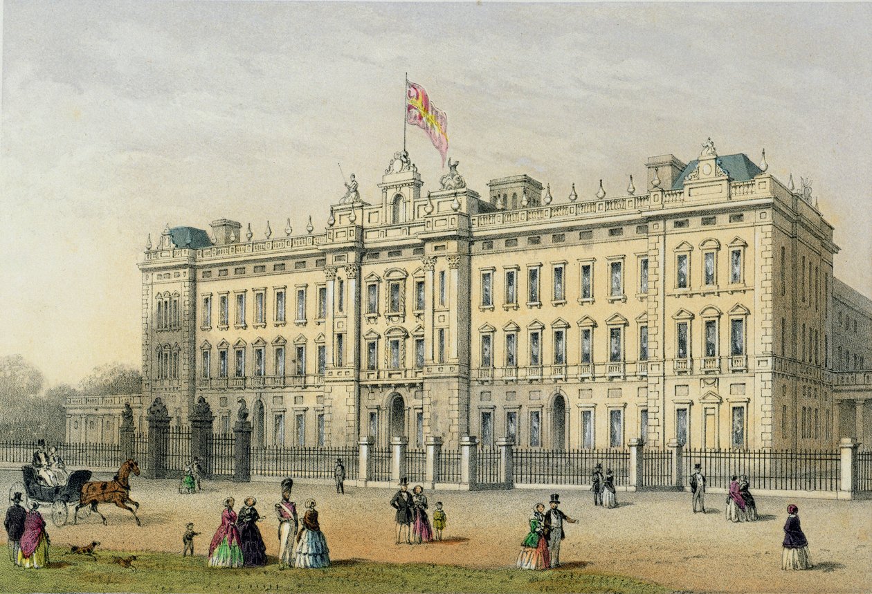 Buckingham Palace, graverad av Bachelier, pub. 1854 av Thomas Hosmer Shepherd