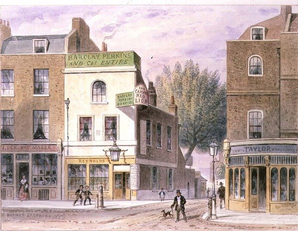 Carved Red Lion Inn, Islington Green, från huset 1660 av Thomas Hosmer Shepherd