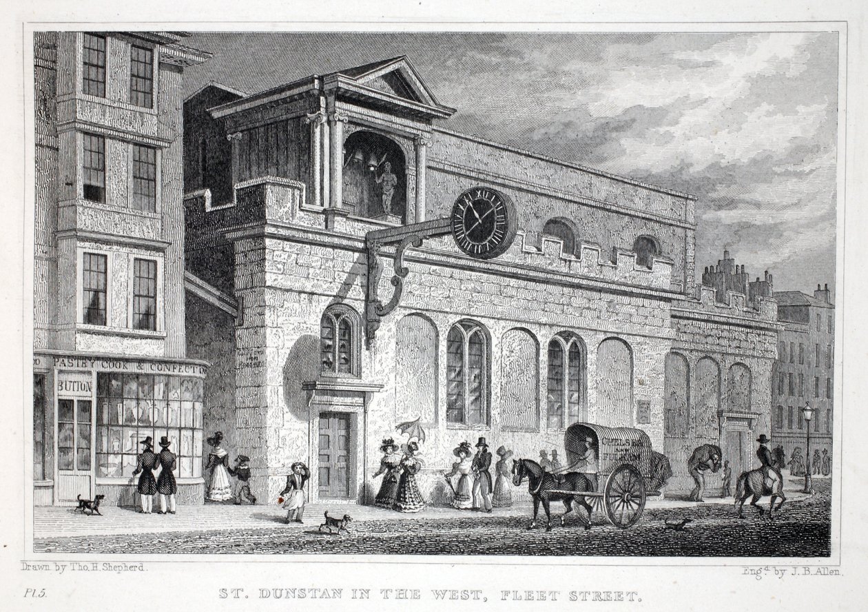 Church of St Dunstan, i väster, Fleet Street, från puben "London and it