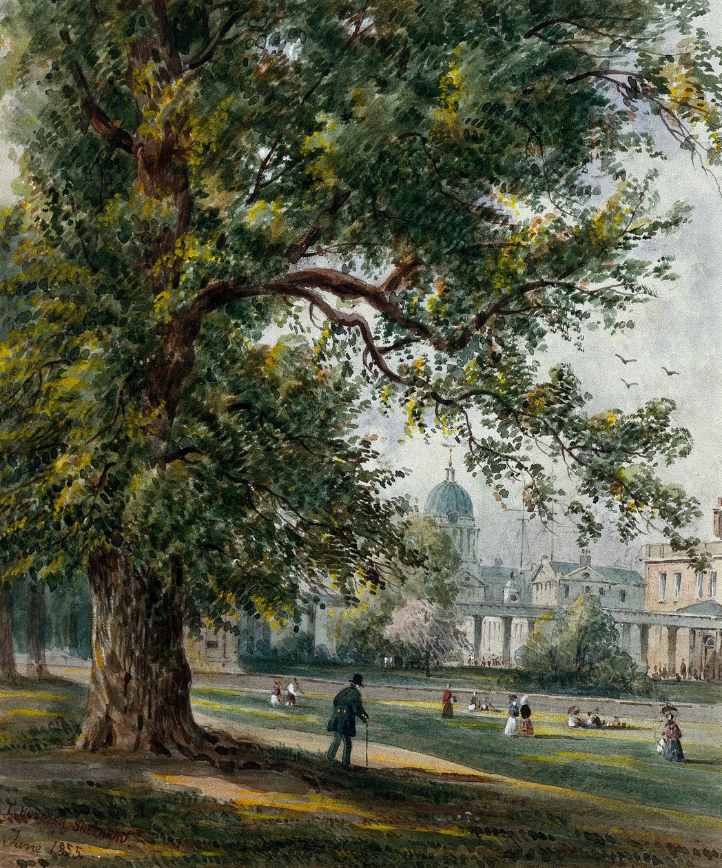 Greenwich Hospital från parken, juni 1855 (akvarell med grafit) av Thomas Hosmer Shepherd