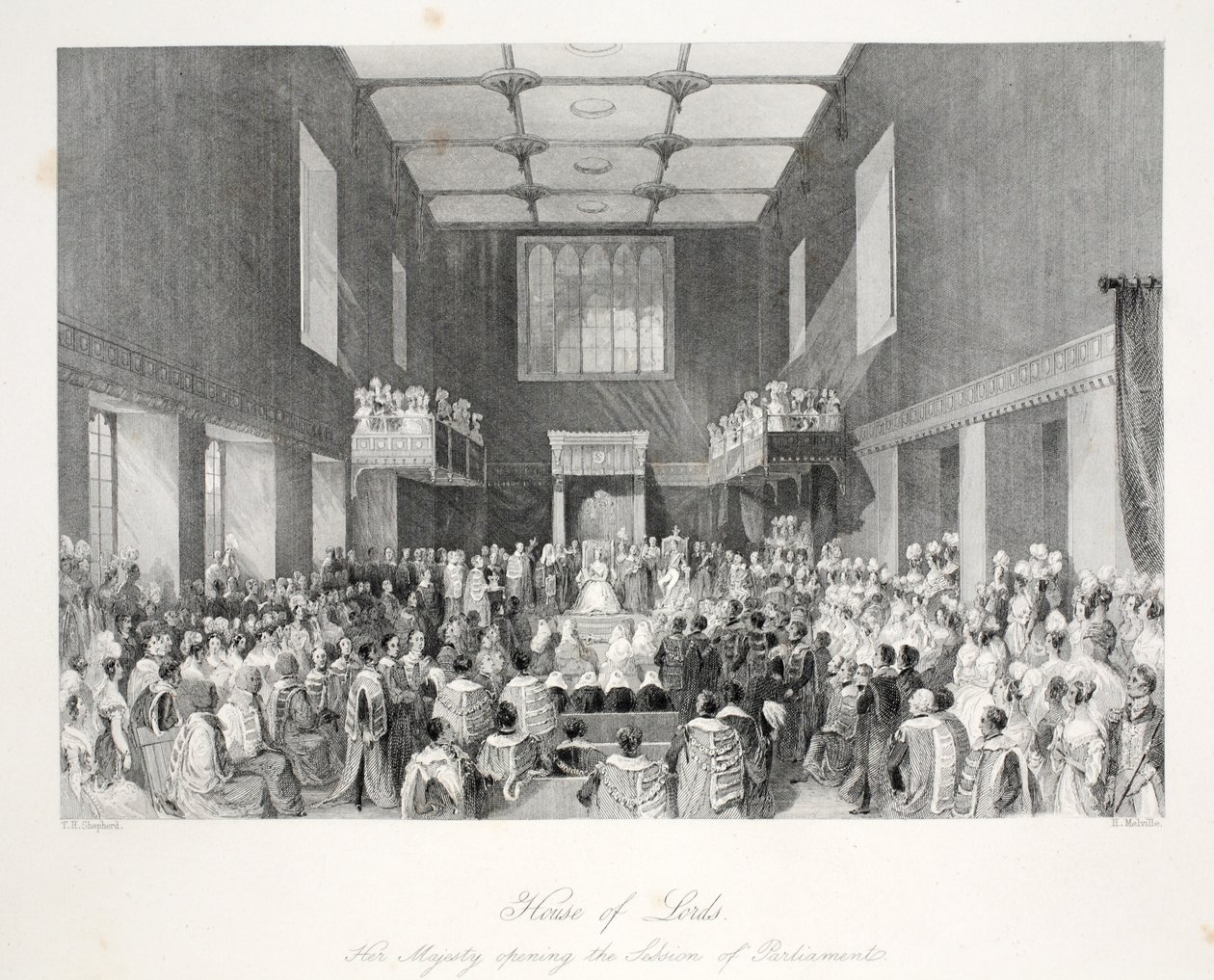 House of Lords, från "London Interiors with their Costumes and Ceremonies" pub. Joseph Mead, London, ca 1843 (stålgravyr). av Thomas Hosmer Shepherd
