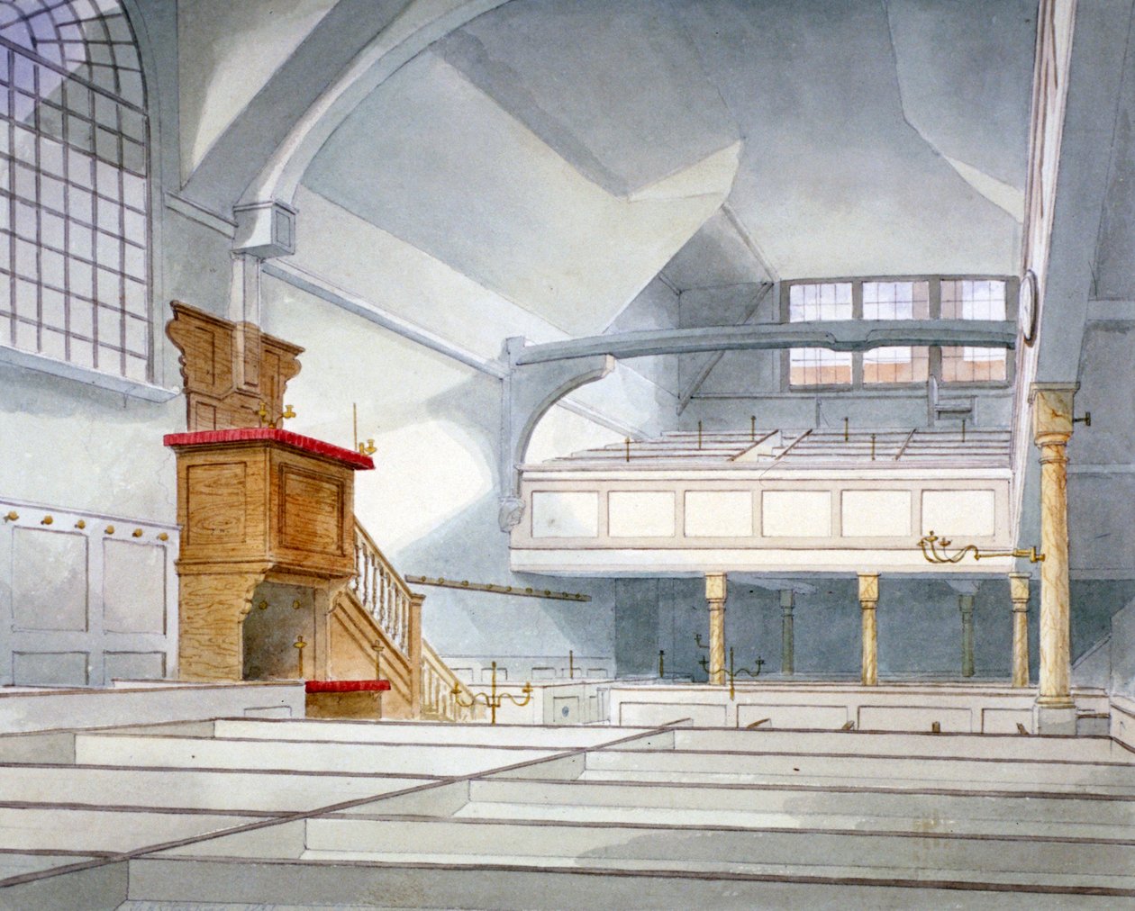 Interiörvy av Church of St Bartholomew-the-Great, Smithfield, City of London, 1821 av Thomas Hosmer Shepherd