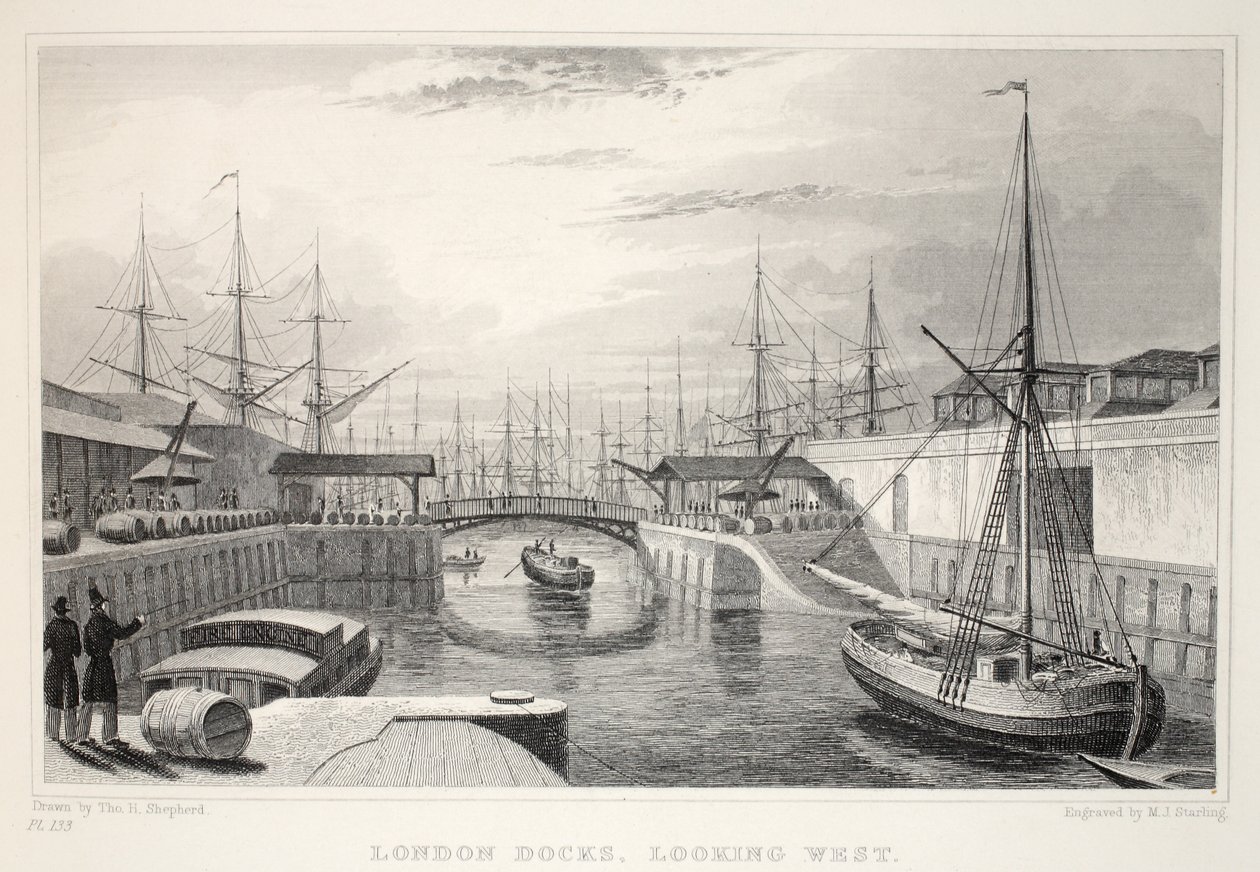 London Docks, som ser västerut, från puben "London and it