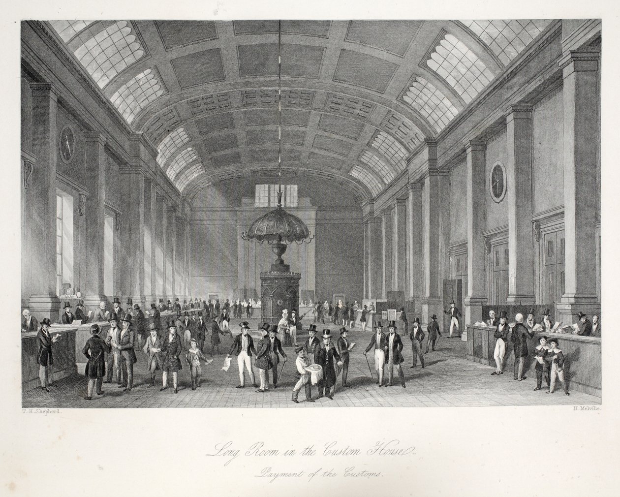 Long Room in the Custom-House, från "London Interiors with their Costumes and Ceremonies" pub. Joseph Mead, London, ca 1843 (stålgravyr). av Thomas Hosmer Shepherd
