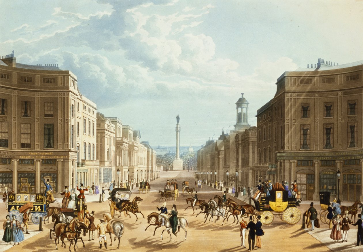 Lower Regent Street, pub. av Ackermann, ca 1835 (se även 192750) av Thomas Hosmer Shepherd