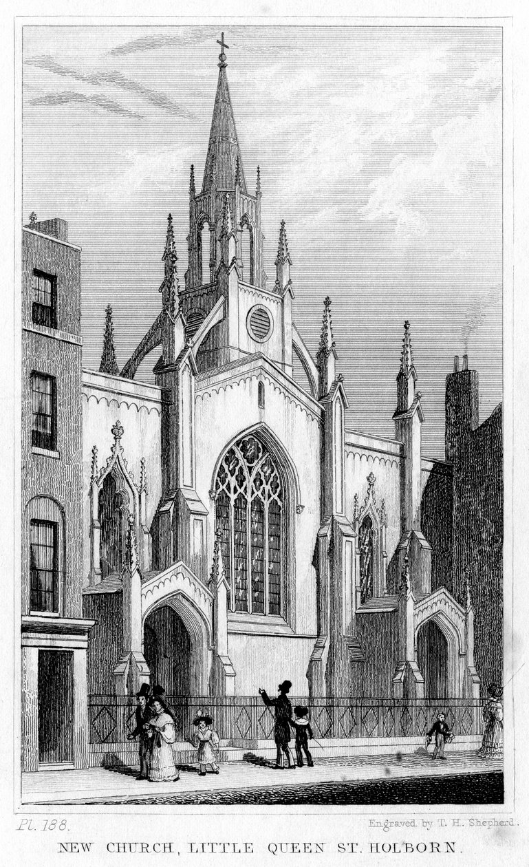 New Church, Little Queen Street, Holborn, London, 1800-talet. av Thomas Hosmer Shepherd