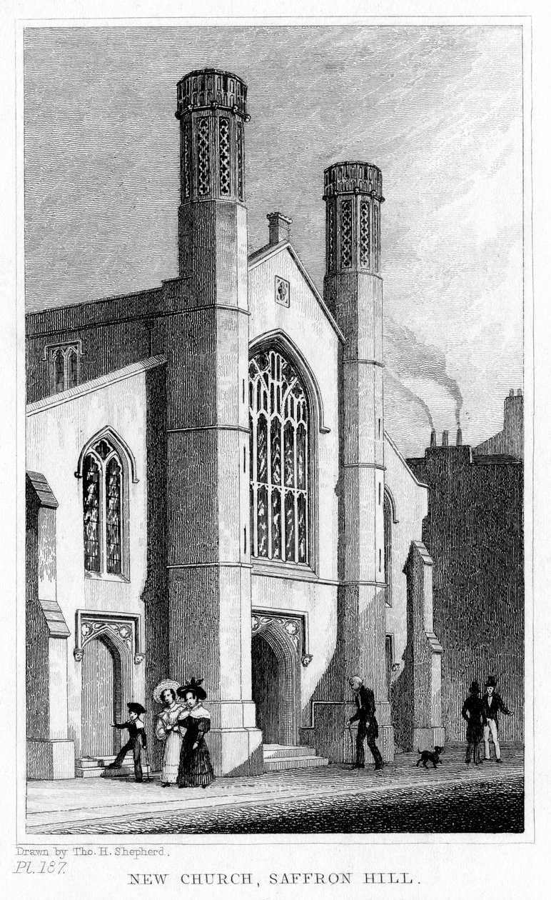 New Church, Saffron Hill, Camden, London, 1800-talet. av Thomas Hosmer Shepherd