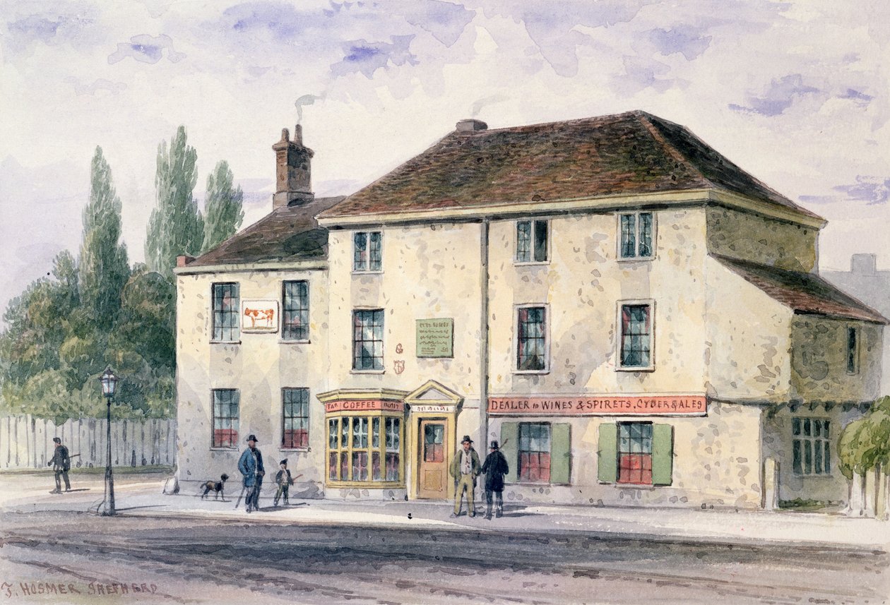 Pied Bull Public House, 1848 (wc på papper) av Thomas Hosmer Shepherd