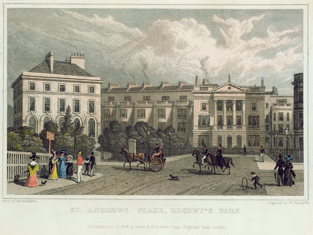 St. Andrews Place, Regents Park, 1828 (färggravyr) av Thomas Hosmer Shepherd