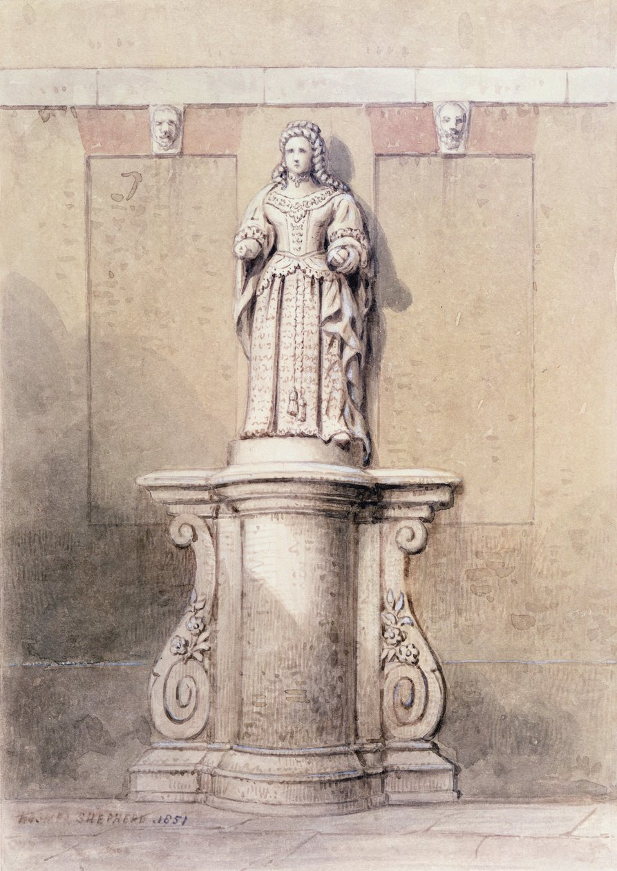 Statue af Queen Anne ved East End af Queen Square, 1851 swed av Thomas Hosmer Shepherd