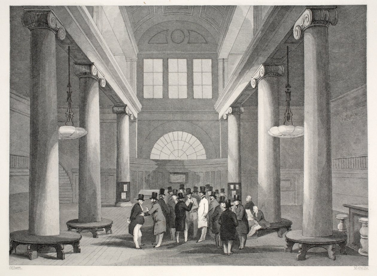 Stock Exchange, från "London Interiors with their Costumes and Ceremonies" pub. Joseph Mead, London, ca 1843 (stålgravyr). av Thomas Hosmer Shepherd