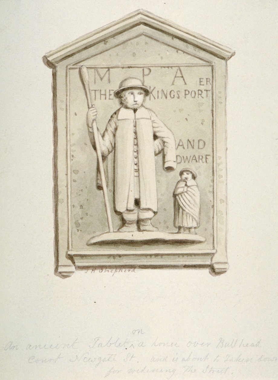 Surfplatta på ett hus över Bull Head Court, Newgate Street, City of London, 1840 av Thomas Hosmer Shepherd