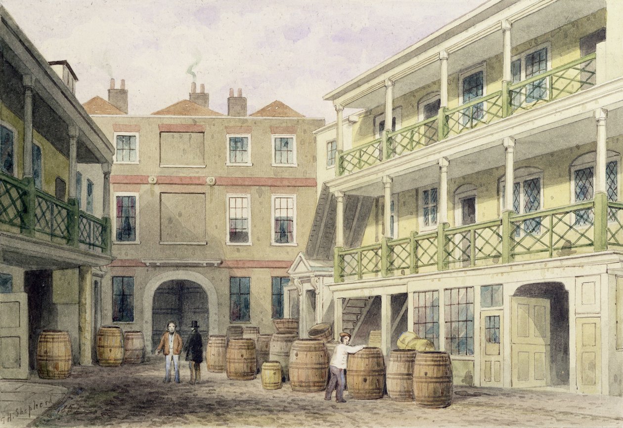 O le Bell Inn, Aldersgate Street, 1851 swed av Thomas Hosmer Shepherd