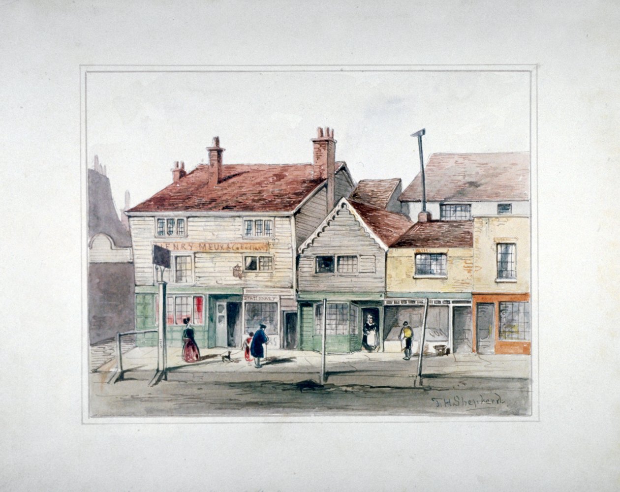 The Hare and Hounds Inn och butikslokaler på Upper Street, Islington, London, c1835. av Thomas Hosmer Shepherd