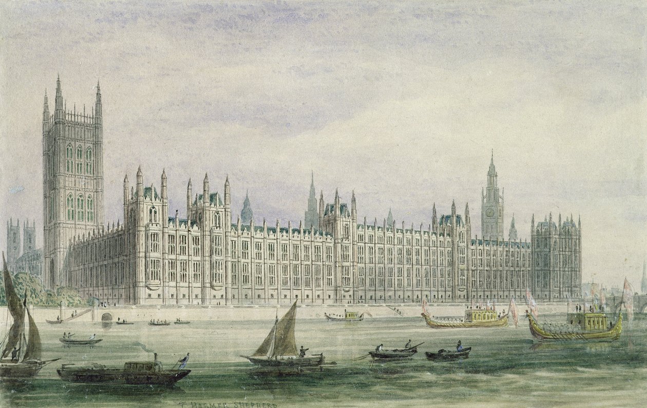 Parlamentets hus (grafit, penna och bläck och wc på papper) av Thomas Hosmer Shepherd
