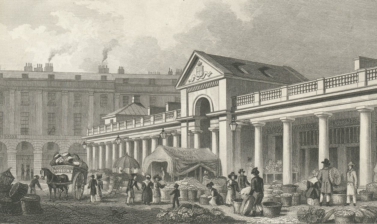 N.W. fasaden på den nya Covent Garden-marknaden, 1827-30 av Thomas Hosmer Shepherd